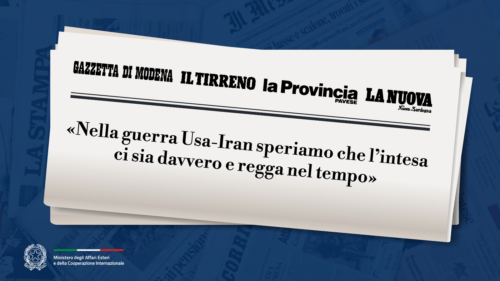 Tajani: «Nella guerra Usa-Iran speriamo che l’intesa ci sia davvero e regga nel tempo»