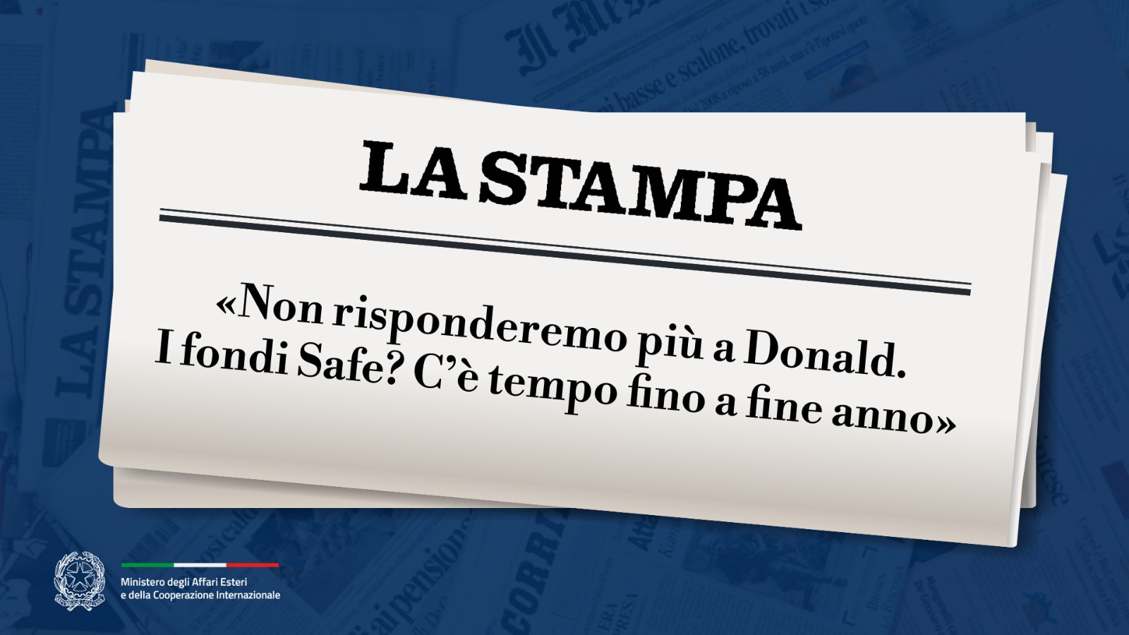 Tajani: «Non risponderemo più a Donald I fondi Safe? C’è tempo fino a fine anno»