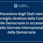 Dichiarazione degli Stati membri del Consiglio direttivo della Comunità delle Democrazie in occasione della Giornata Internazionale della Democrazia