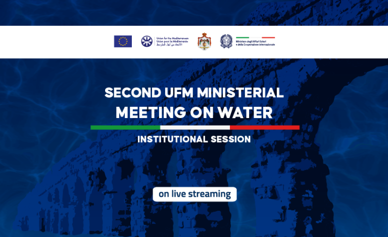 The Ministerial Meeting on Water of the Union for the Mediterranean will be held today at the Foreign Ministry. Minister Tajani attends alongside the EU Commissioner for the Environment and Jordan’s Minister for Water