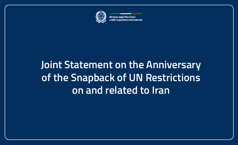 Dichiarazione congiunta in occasione dell’anniversario del ripristino delle restrizioni delle Nazioni Unite nei confronti dell’Iran e ad esso relative_ENG